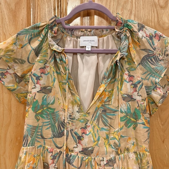 Lavender Brown Floral Tropical Print Dress - Picture 3 of 11